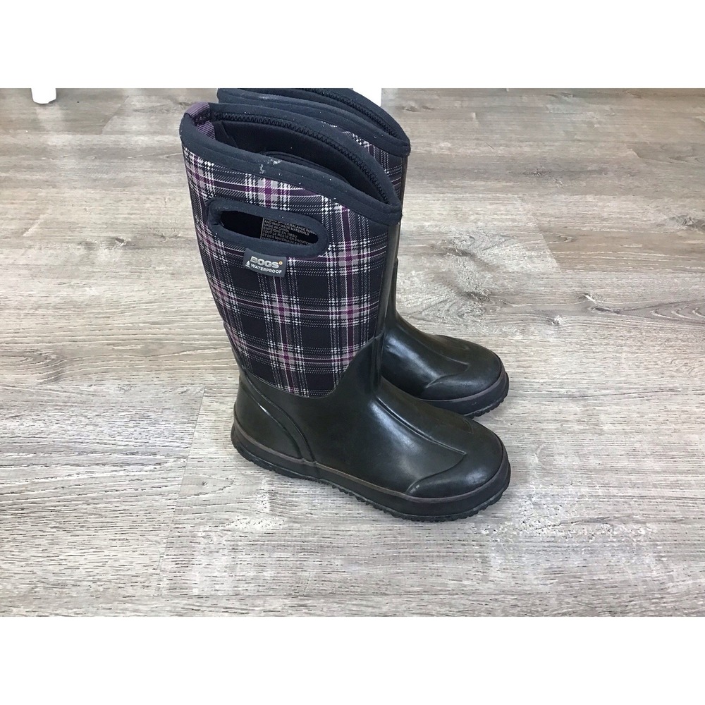 BOGS CLASSIC WINTER Plaid Girls Size 2 Black WATERPROOF Winter Snow BOOTS